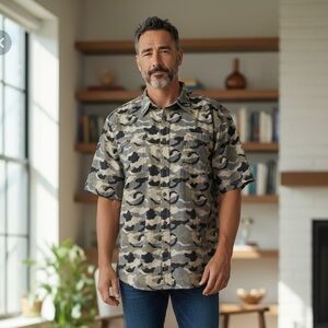 Dickies Green Camo Short Sleeve Cotton Blend Shirt Size 2XL